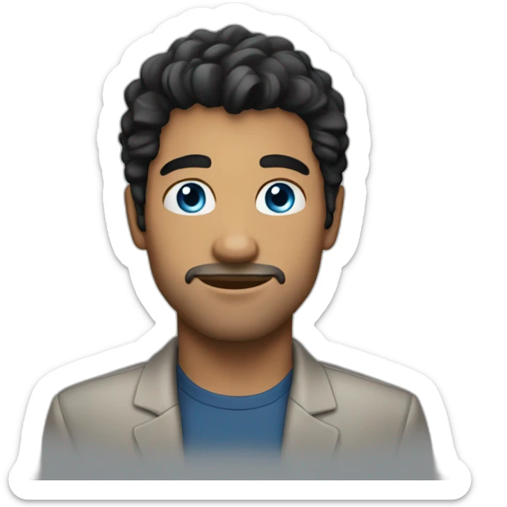 man, blue eyes, 30 year old, caucasian, black hair, blazer with t-shirt, good looking sticker