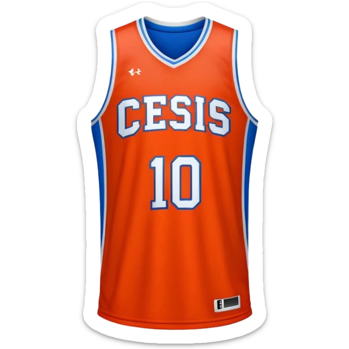 Cinematic Realistic image of a basketball jersey rendered in bold team colors with finely textured fabric and realistic creases, set against an energetic court backdrop with bright, dynamic lighting sticker