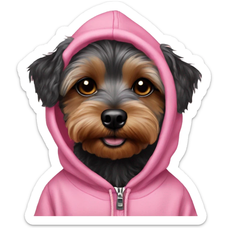 black blind in one eye yorkiepoo in pink hoodie  sticker