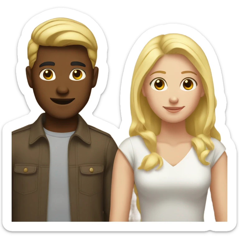 brown dude with brown hair white girl with blonde hair sticker