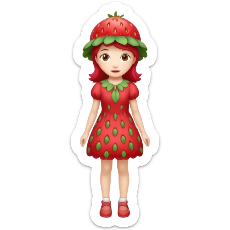 Strawberry shortcake human girl full body and legs with a strawberry hat on her head and dress without a cake sticker