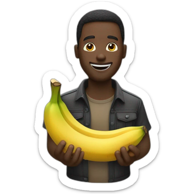Un homme d’une tribu noir tiens une grande banane dans ses mains sticker