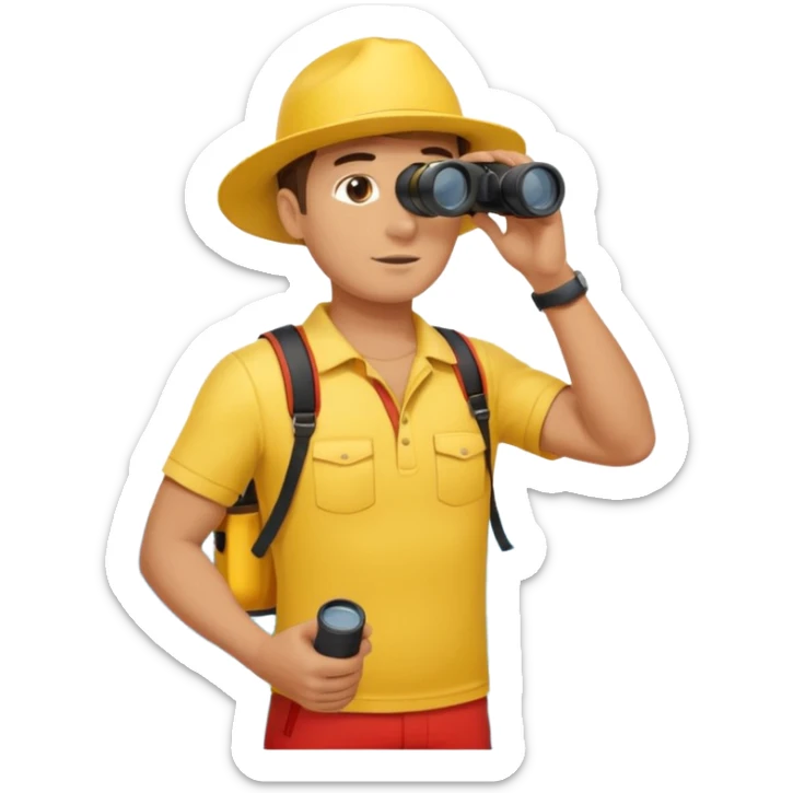 Male lifeguard – yellow shirt, binoculars in hand, scanning the sea, full body sticker