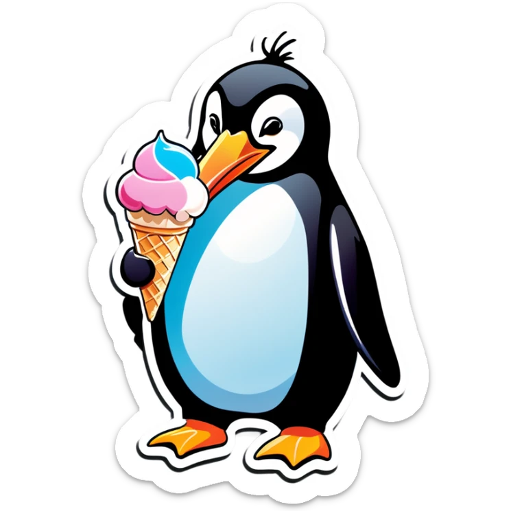 Penguin eating ice cream sticker