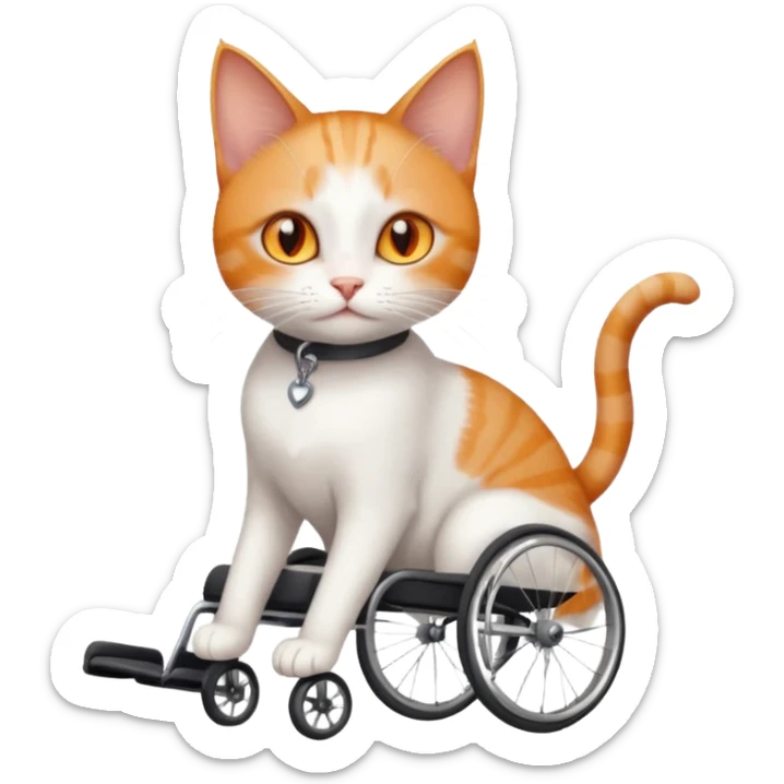 full body small short hair ginger and white cat with orange eyes walking in a wheelchair for cats sticker