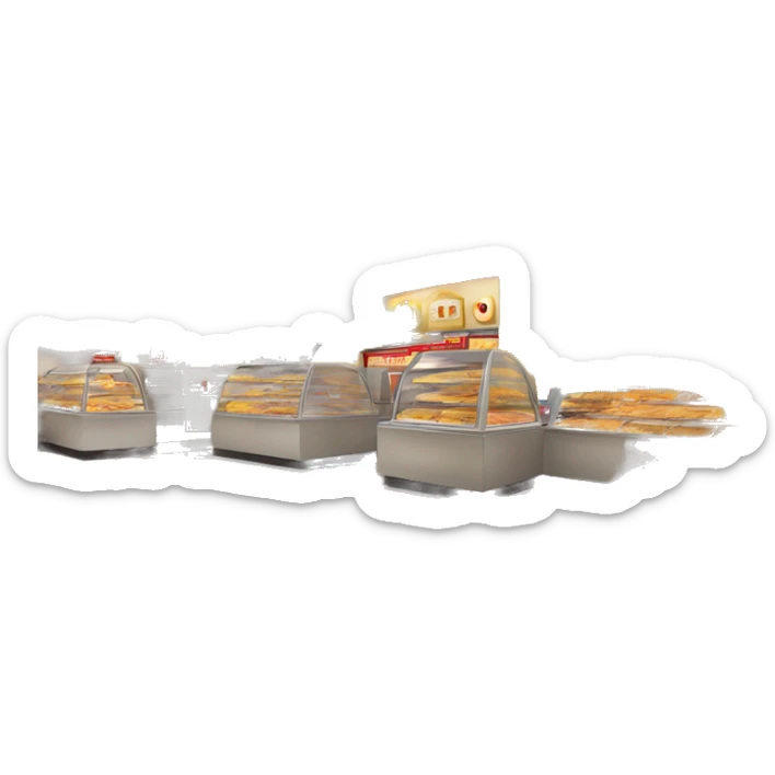 “McDonald’s store with the iconic golden arches, a red and yellow color scheme, and a simple, recognizable design that captures the essence of a fast food restaurant.” sticker