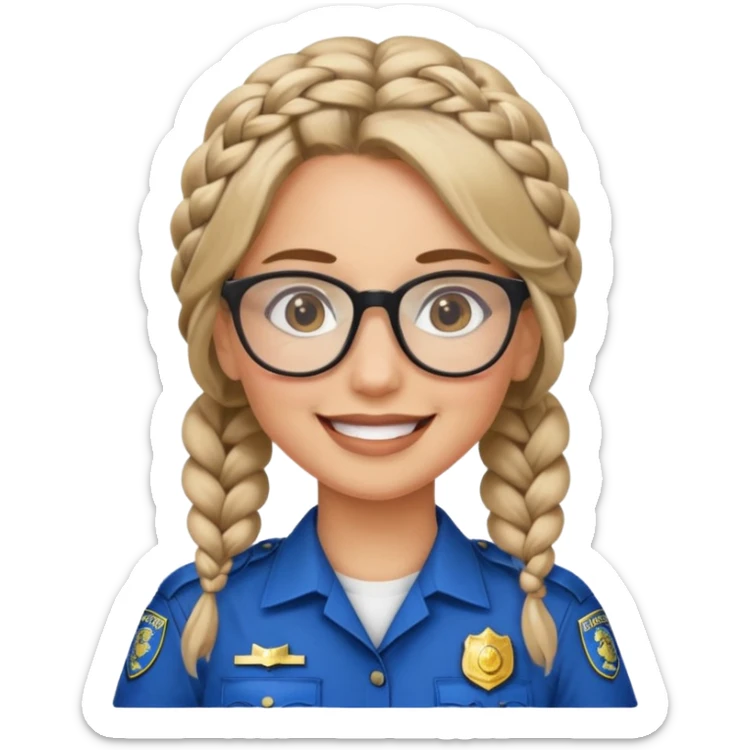 happy woman police with braided hair wearing glasses  sticker