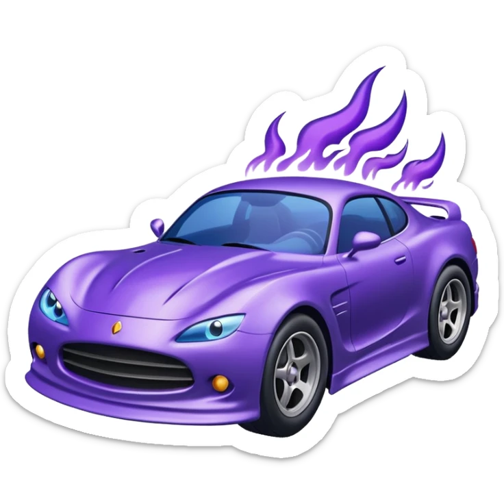 Purple car drifting with navy blue flames coming out of the rear tires. sticker
