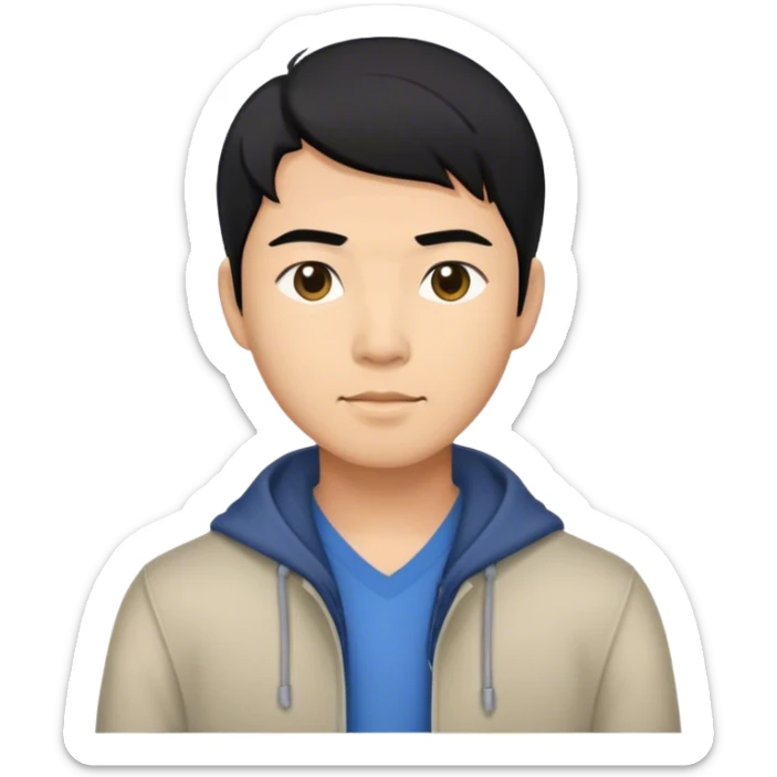 asian man with black hair, clothes sticker