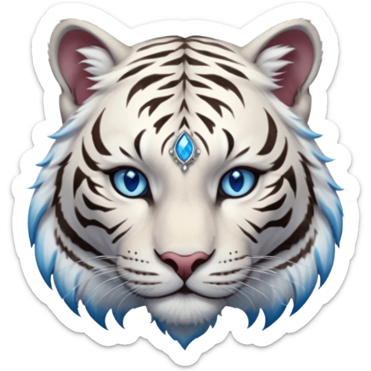 ESO Female white tiger khajiit leader of the umbral rose, blue eyes, blue 'third eye' gem sticker
