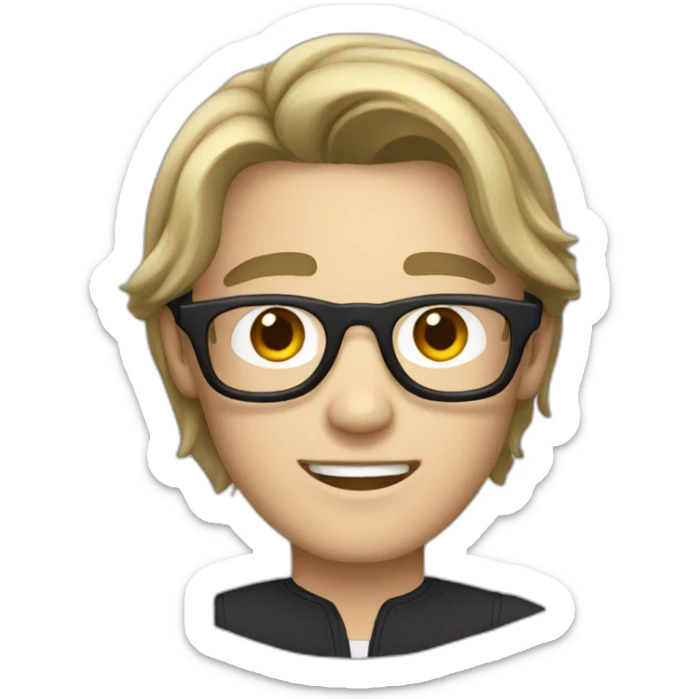 white guy teenager with long black hairstyle and glasses with black frame sticker