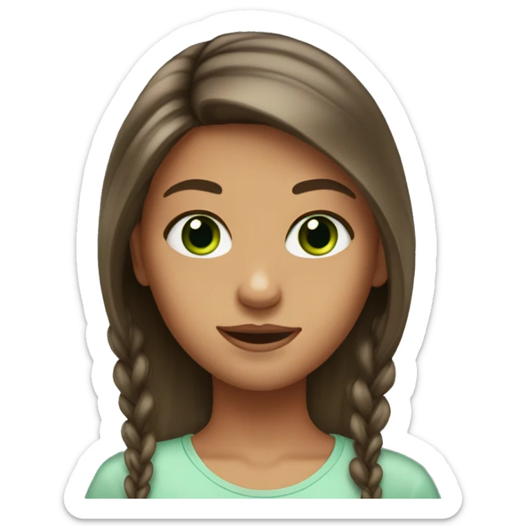 Girl with long hair brunette, a little tanned, green eyes with lashes sticker