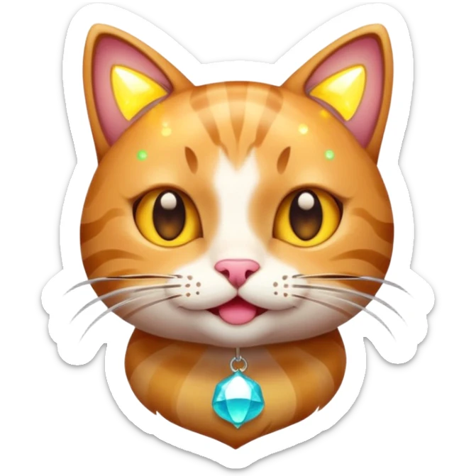 cat with glowing healthy skin surrounded by sparkles playful emoji style sticker