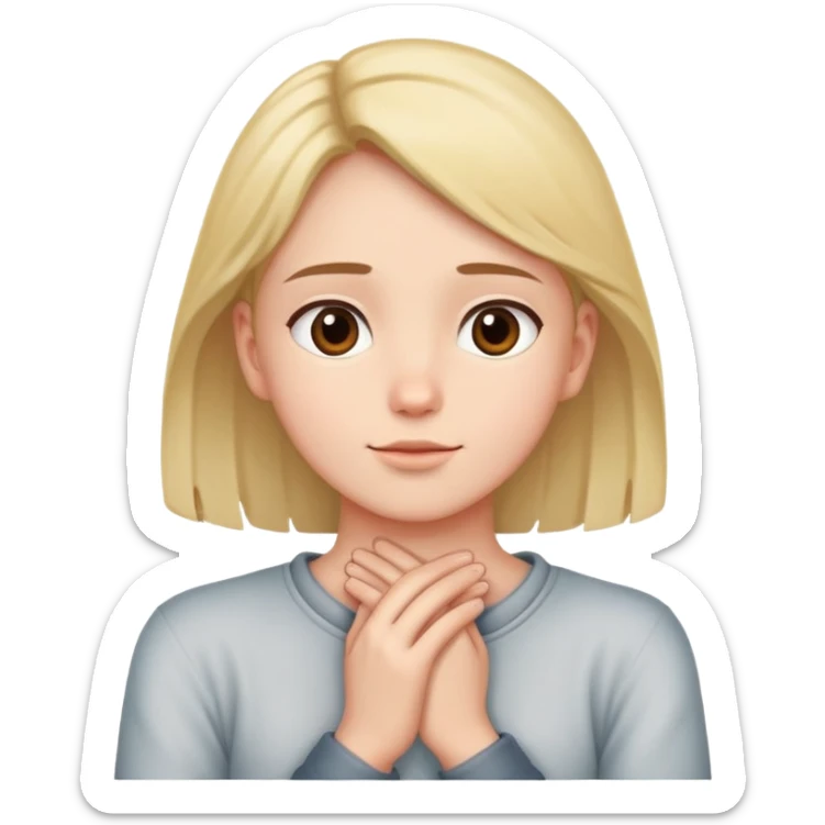 Person with hands crossed around neck and young out and looking up  sticker