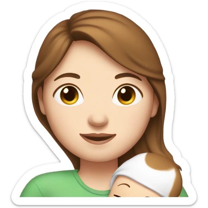Mum with white skin, brown hair, cuddling her new baby sticker