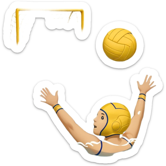 An icon featuring a yellow water polo ball floating on the water with goals in the background, inside a swimming pool. The design includes splashes and ripples, symbolizing the fast-paced action and strategy of water polo. Transparent background highlights. sticker