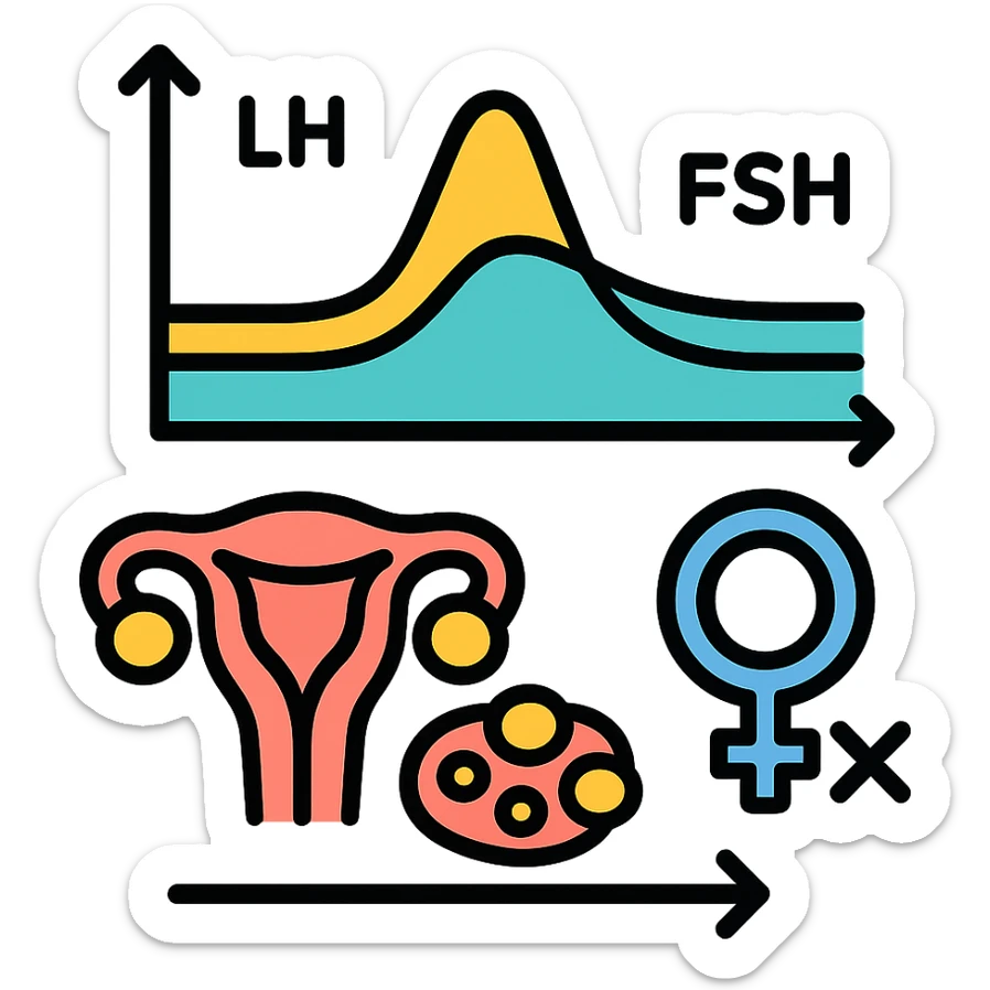 detailed illustration of altered hormonal cycle in PCOS, with graphs and symbols, infographic style, light colors, white background, 4K quality sticker