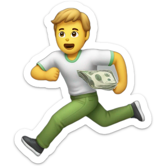 A person who gave money to his friend and never got it back, out of money, running after his friend to get the money sticker