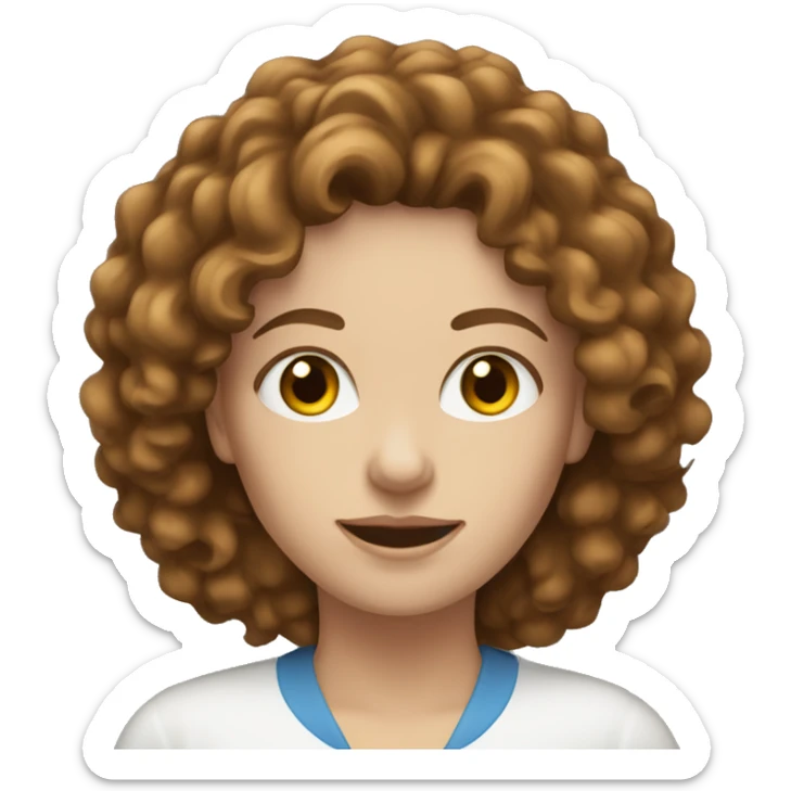 White women with the brown curly hair and blue eyes work at the laptop  sticker