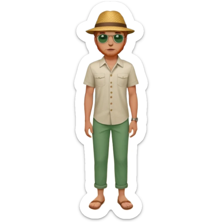 Chico moreno, joven ojos verdes,vestid camisa pantalón playa cuerpo entero, pelirrojo sticker