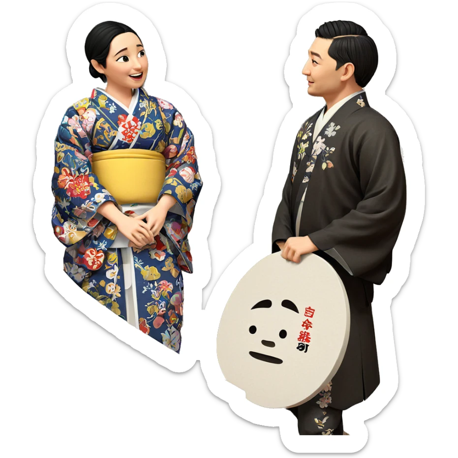 kimono couple fine art parody sticker