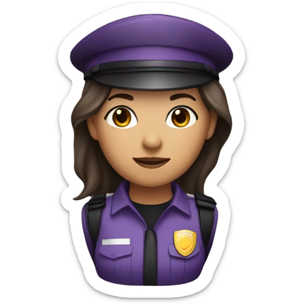 Security guard, no hat, woman, dark hair, light brown skin, purple hair, no hat  sticker