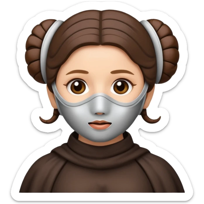 Princess Leia from Star Wars as an emoji, wearing a facial mask, morning routine, cute and simple sticker