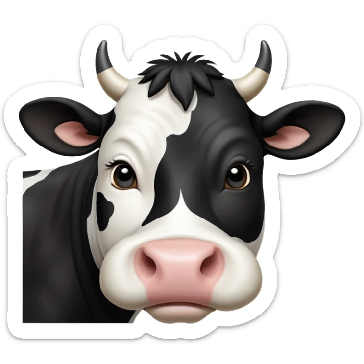 cinematic-noble-black-and-white-cow-portrait-emoji,-poised-and-regal,-with-a-large,-sturdy-build-and-a-beautifully-patterned-hide-of-rich-black-accented-by-crisp-white-patches,-deep-set-soulful-brown-eyes,-simplified-yet-sharp-and-sophisticated sticker