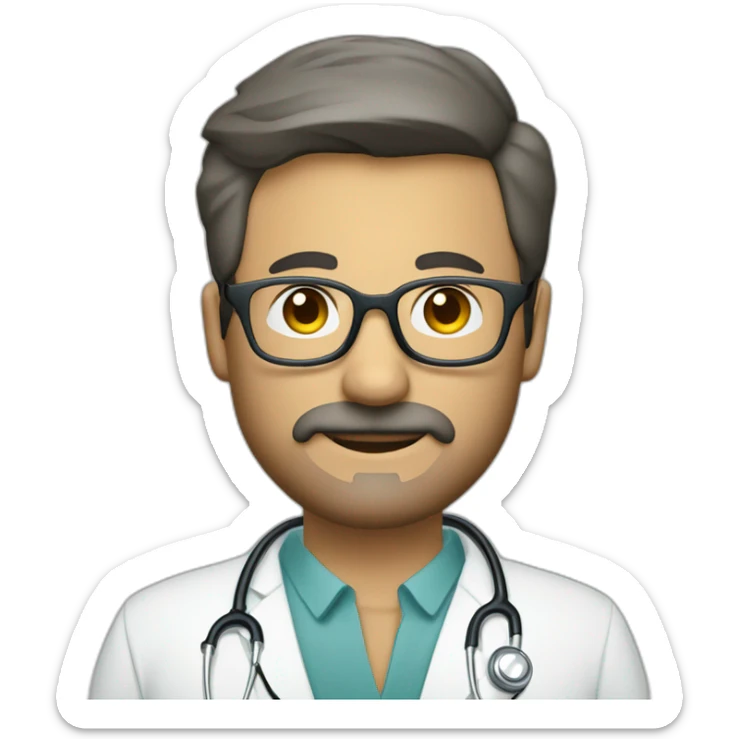 Hombre médico muy delgado, sin bigotes, de pelo blanco muy corto con gafas transparentes con un estetoscopio en el cuello sticker