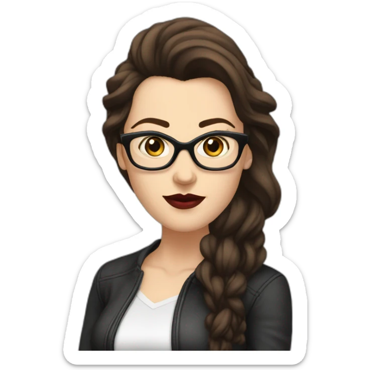 Sexy-Caucasian-Mum-woman-goth-long-brown-hair-standing-wearing-glasses-plus-size-40s sticker