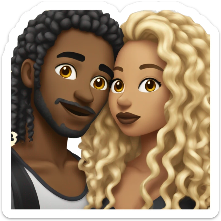 Me kissing my black girlfriend with curly hair. I am black and have a septum piercing, and blonde locs. She has a septum piercing aswell. sticker