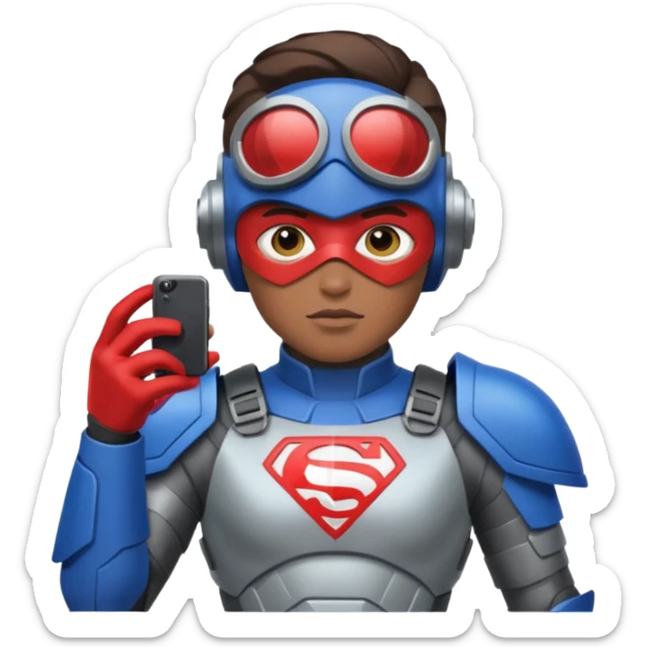 Un photographe high tech du futur, avec du matériel, une armure de terrain à la super héro. sticker