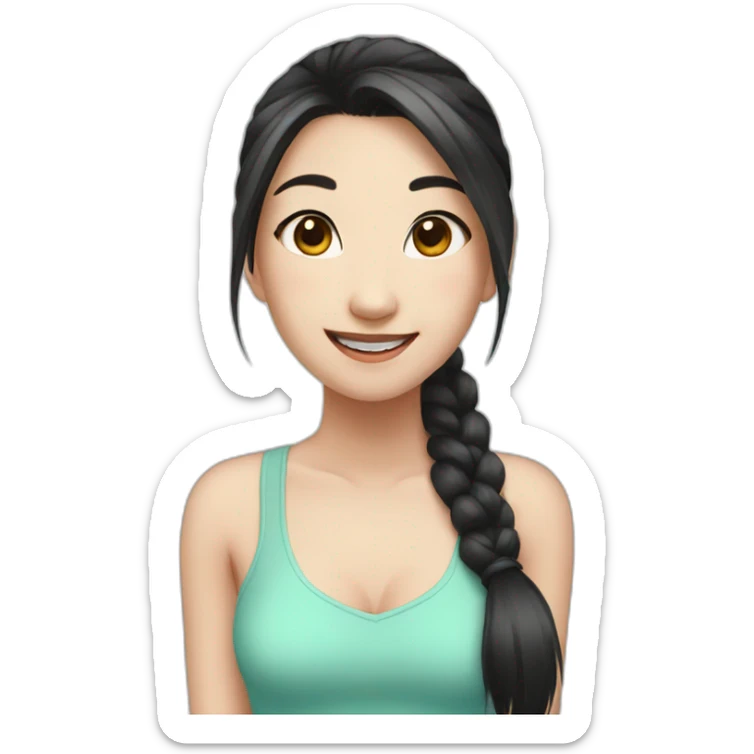 face only, cute asian girl, black hair, pony tail, happy sticker