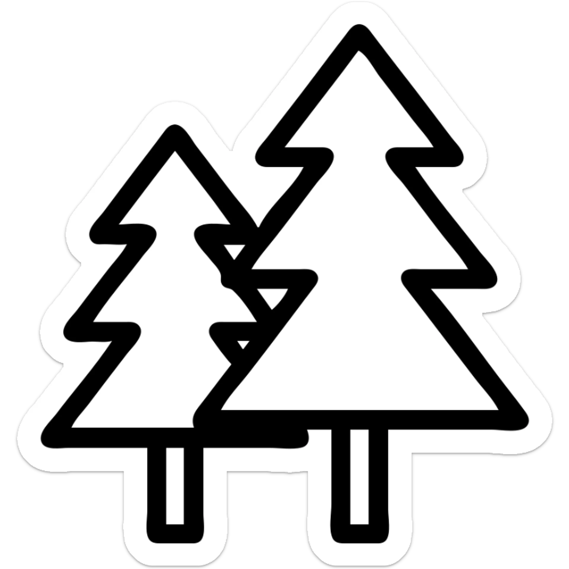 logo illustration of evergreen trees in Scandinavian folk art style, dark neutral forest color tones, with outlines, suitable for favicon sticker