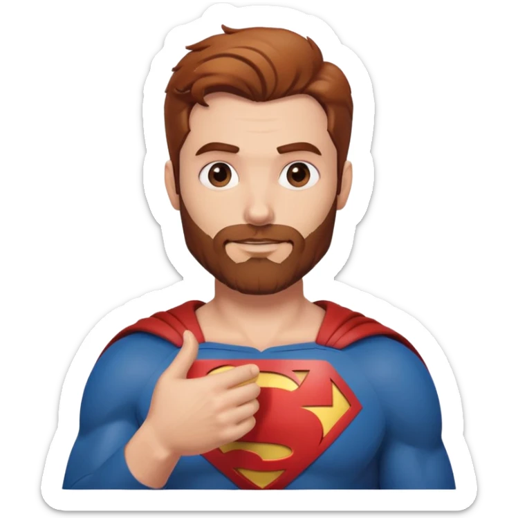Adult Superman with redish brownish hair and full scruffy beard making hand heart  sticker