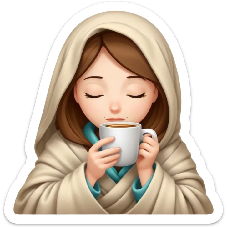 girl inside a blanket sipping coffee eyes closed sticker