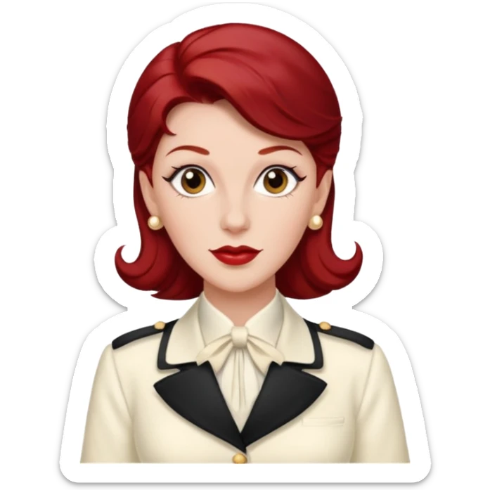 LaVerne Andrews from The Andrews Sisters with dark  red hair, ivory outfit sticker