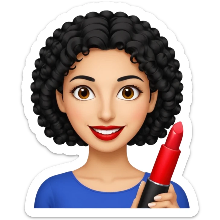 30 year old iranian woman very short curly black hair, big brown eyes, tanned skin, big smile, white teeth, pretty, stylish sticker