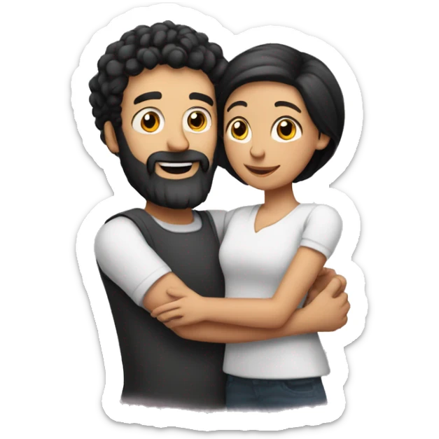 family red bearded man bald and a girl with black hair hugging sticker