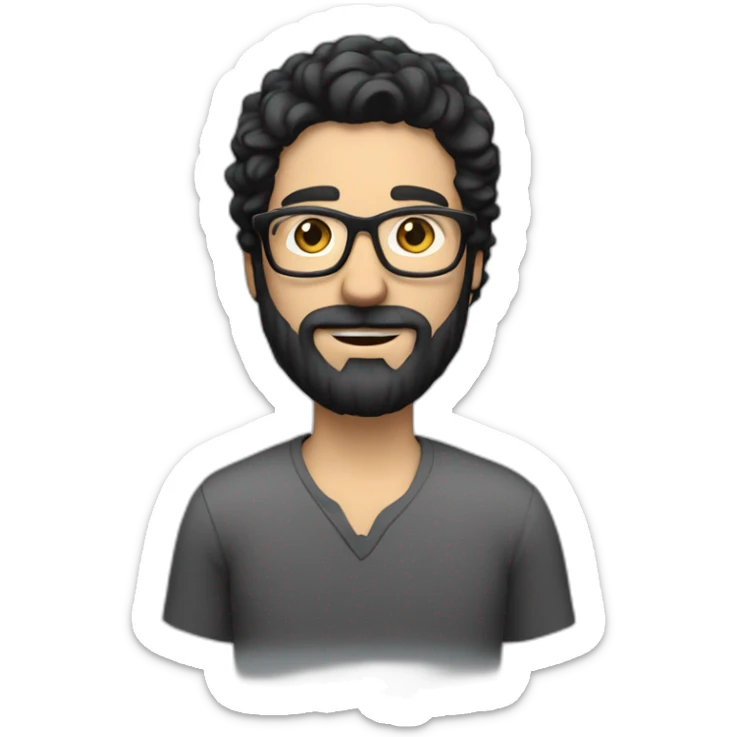 Tall white man with black thick hair a short beard wearing glasses filming someone sticker