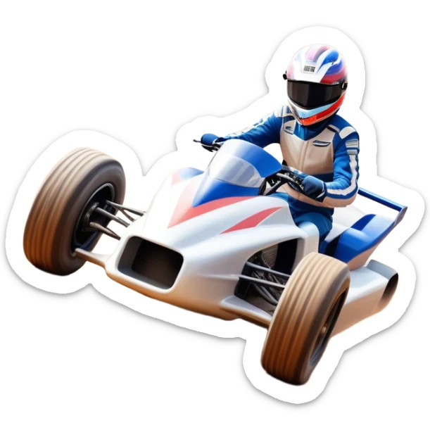 A high-speed racing car or motorcycle zooming down a track, leaving a trail of dust and excitement. The scene conveys energy and adrenaline, with blurred motion showing the speed and precision of motorsport, set against a dynamic racing track backdrop. sticker