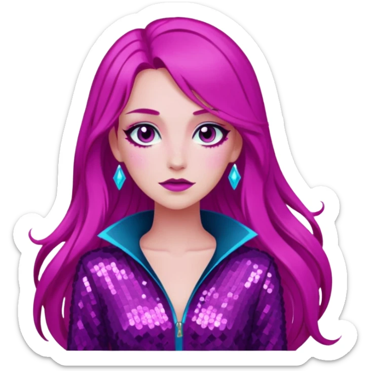 Persephone from Lore Olympus with long magenta hair, magenta sequin outfit sticker