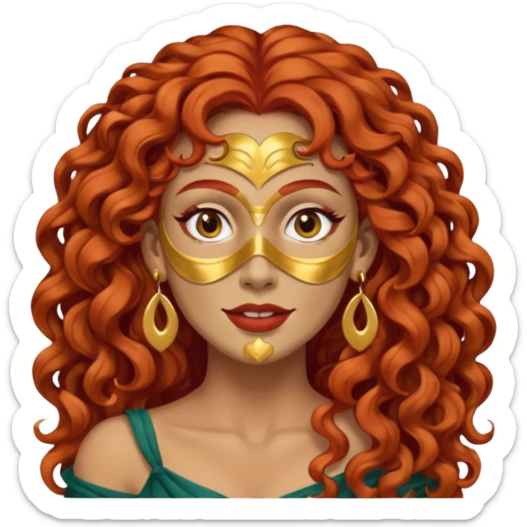 red haired very long curly haired woman with full face clay mask  and big earrings  sticker