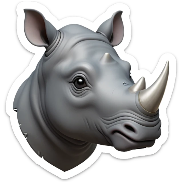 cinematic-noble--rhinoceros-portrait-emoji,slate-grey-hide-poised-and-regal,-with-a-massive,-powerful-build-and-a-thick,--deep-set-soulful-piercing-eyes,-simplified-yet-sharp-and-sophisticated-features,-highly-detailed,-large-black-eyes, white horn sticker