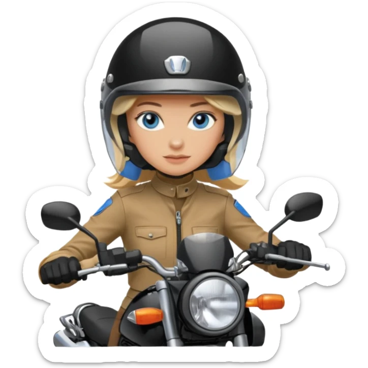 moça loira de olho azul de capacete em uma moto honda 150 preta  sticker