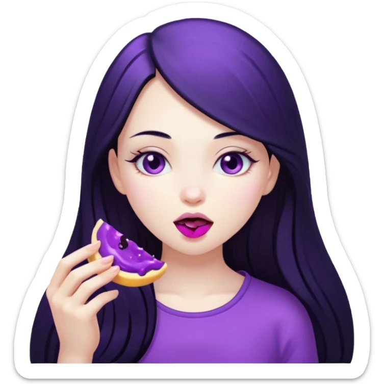 girl with long black hair and alternative with eating disorder purple food sticker