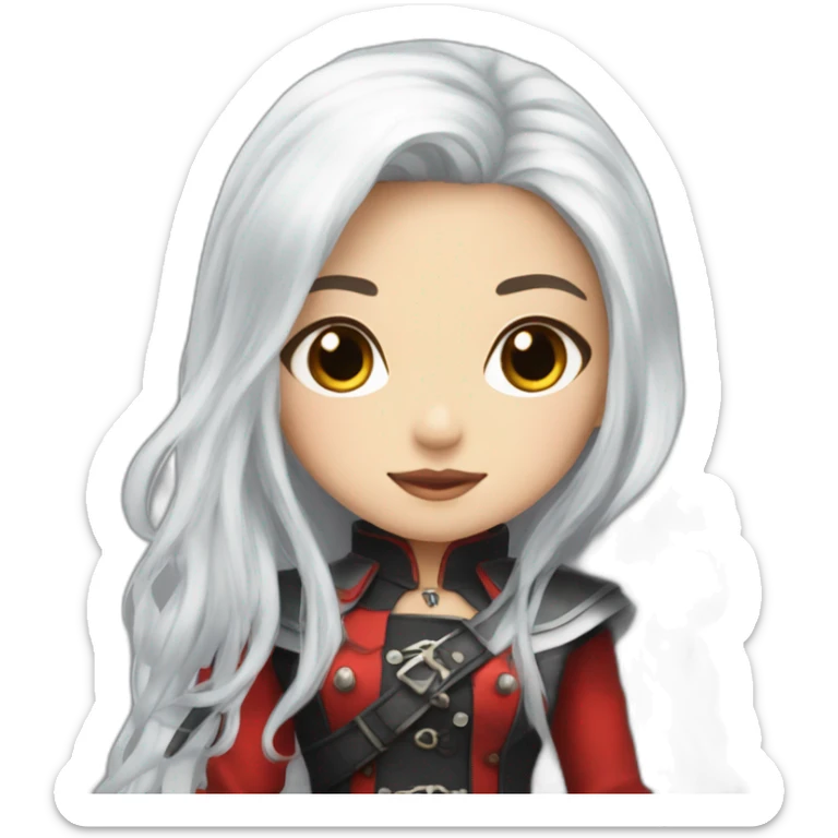 rpg-girl-with-long-straight white-hair-and-red-skirt and black tights like chibi sticker