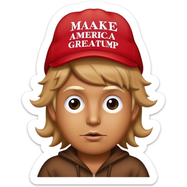Blob of poop brown with red make America great hat, and Donald Trump’s hair sticker