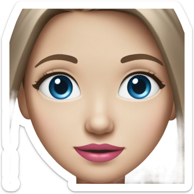 White girl with long brown hair and blue eyes and pink lips  sticker