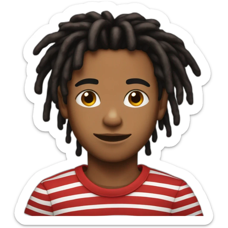 Brownskin boy with red and black striped dreads with black t shirt not smiling sticker
